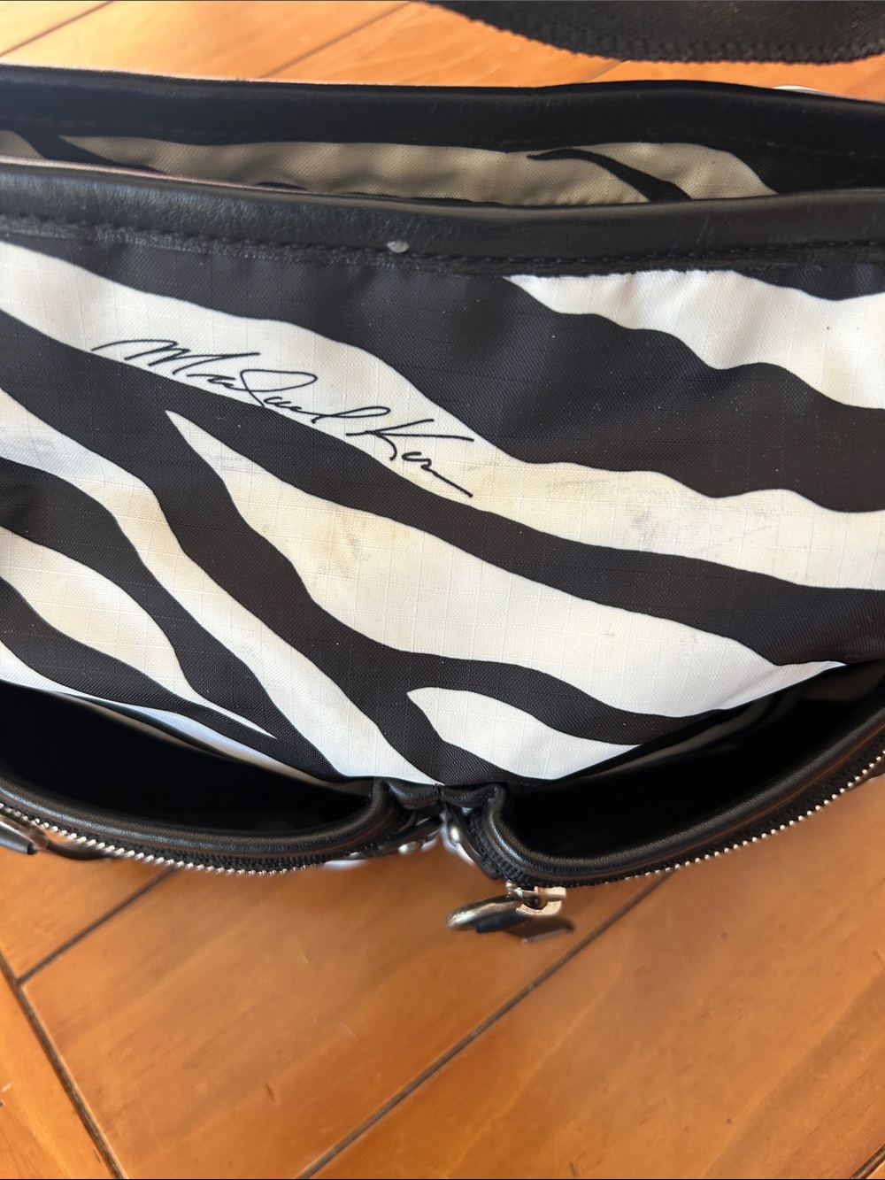 Michael Kors Zebra Print Nylon Shoulder Bag Black & White - Picture 2 of 6